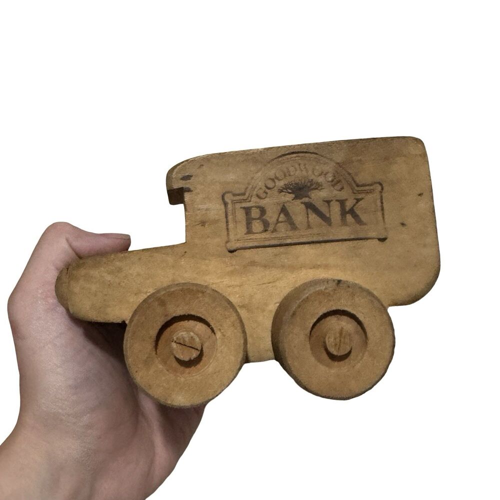 Vintage Wood Car Vehicle 80s 70s Savings Bank Piggy Bank Set Of 3 Toys - Picture 9 of 16